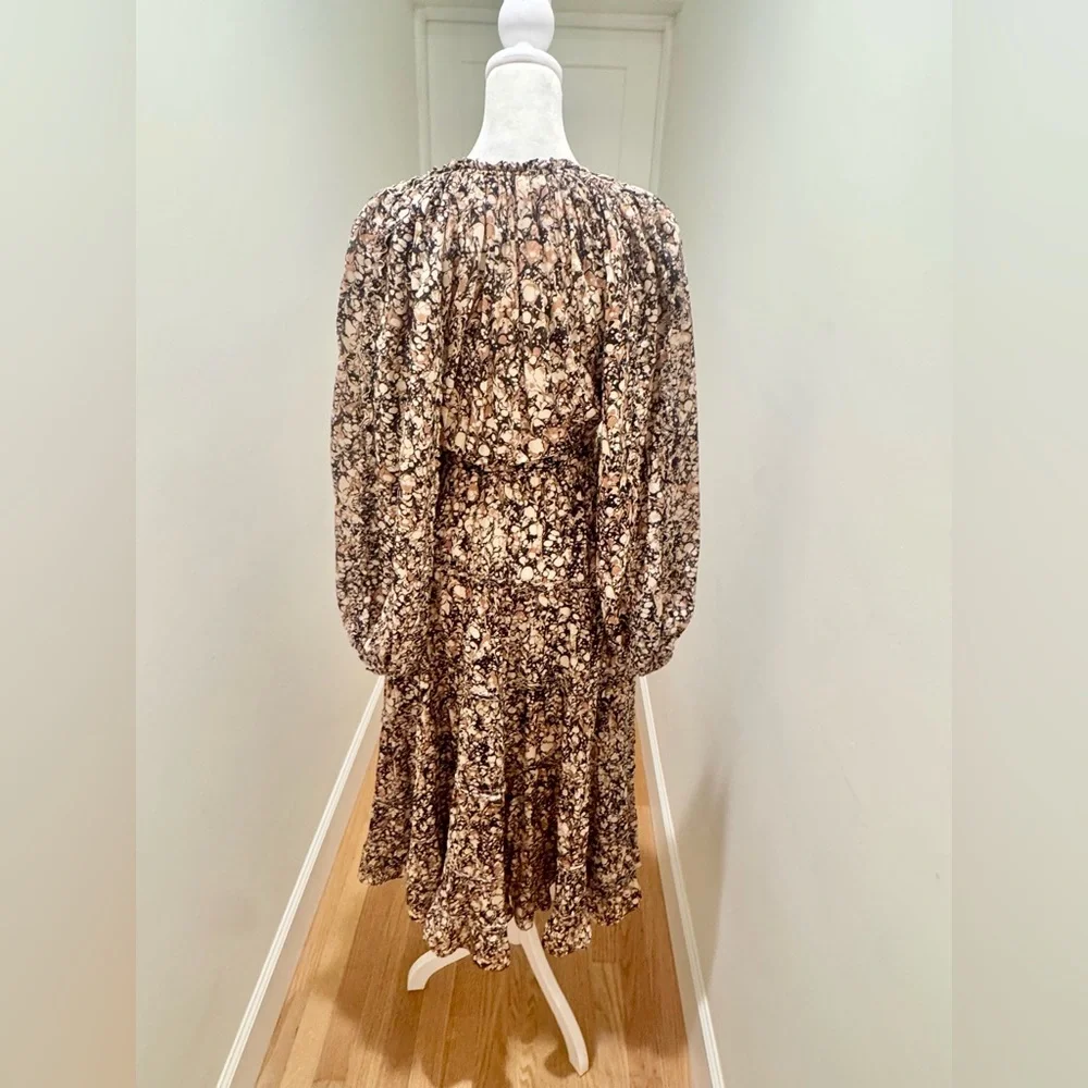 Ulla Johnson Black and Cream Floral Long Sleeve Dress - Picture 3 of 5